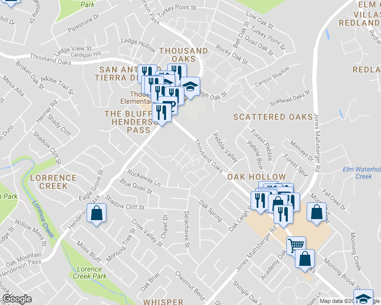 map of restaurants, bars, coffee shops, grocery stores, and more near 2532 Grayson Circle in San Antonio