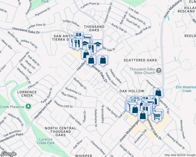 map of restaurants, bars, coffee shops, grocery stores, and more near 2532 Grayson Circle in San Antonio
