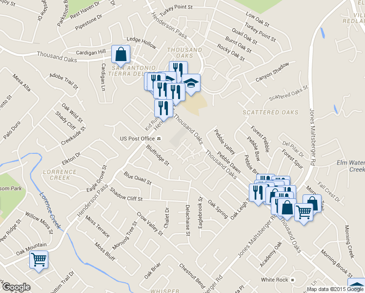 map of restaurants, bars, coffee shops, grocery stores, and more near 2532 Grayson Circle in San Antonio