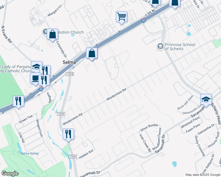 map of restaurants, bars, coffee shops, grocery stores, and more near 15717 Fair Lane in Selma