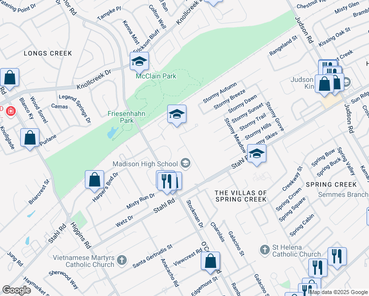 map of restaurants, bars, coffee shops, grocery stores, and more near 5005 Stahl Road in San Antonio