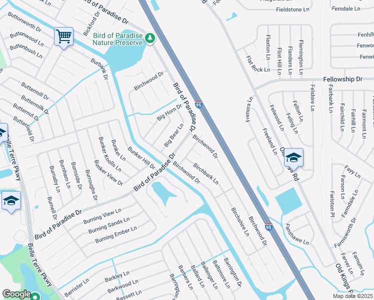 map of restaurants, bars, coffee shops, grocery stores, and more near 32 Birchbark Lane in Palm Coast