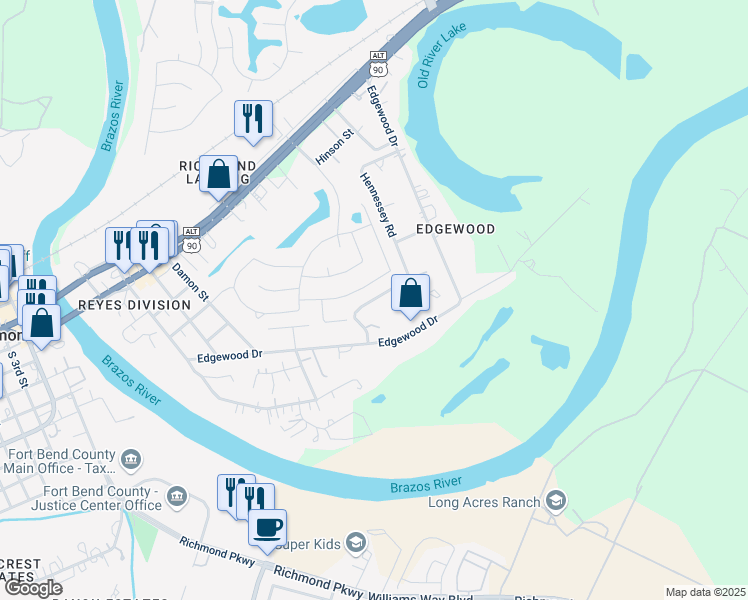 map of restaurants, bars, coffee shops, grocery stores, and more near 803 Hennessey Drive in Richmond