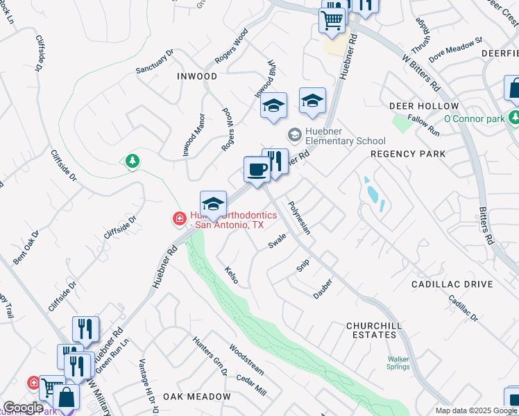 map of restaurants, bars, coffee shops, grocery stores, and more near 14827 Forward Pass in San Antonio