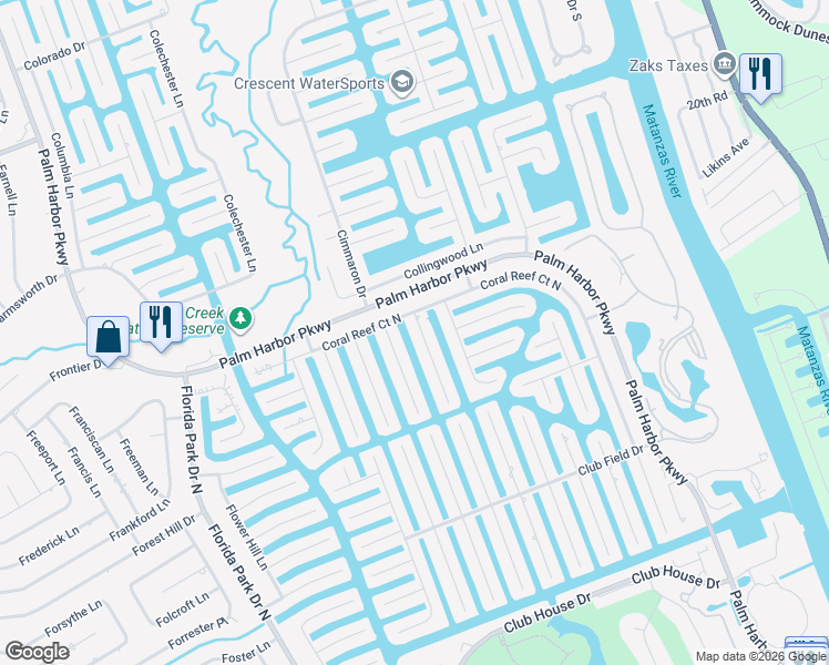map of restaurants, bars, coffee shops, grocery stores, and more near 20 Cormorant Court in Palm Coast