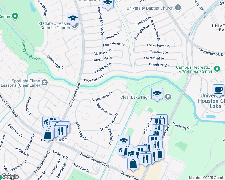 map of restaurants, bars, coffee shops, grocery stores, and more near 2223 Town Oaks Drive in Houston
