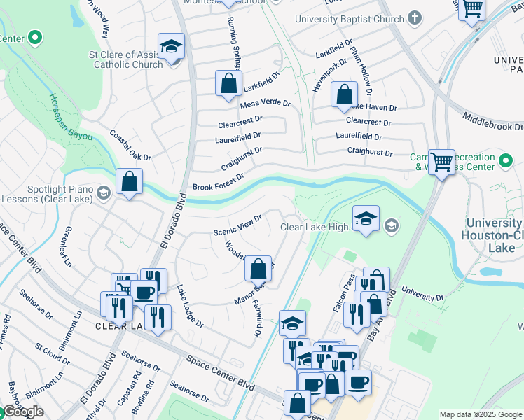 map of restaurants, bars, coffee shops, grocery stores, and more near 2223 Town Oaks Drive in Houston