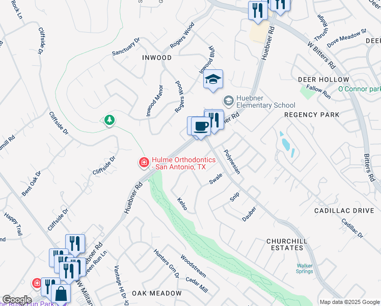 map of restaurants, bars, coffee shops, grocery stores, and more near 14803 Forward Pass in San Antonio