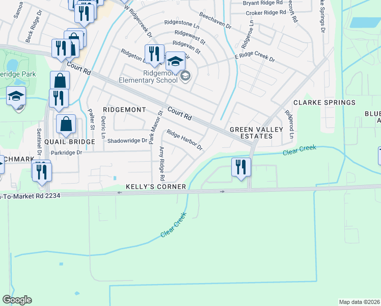 map of restaurants, bars, coffee shops, grocery stores, and more near 4814 Ridge Harbor Drive in Houston