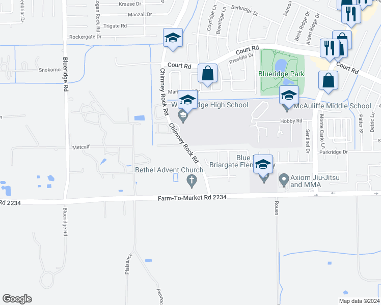 map of restaurants, bars, coffee shops, grocery stores, and more near 6118 Santa Christi Drive in Houston
