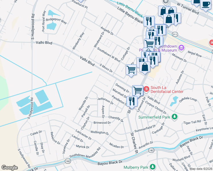 map of restaurants, bars, coffee shops, grocery stores, and more near 116 Jennifer Circle in Houma