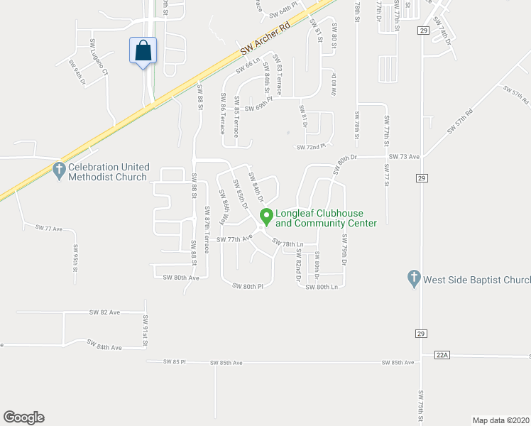 map of restaurants, bars, coffee shops, grocery stores, and more near 7660 Southwest 84th Drive in Gainesville
