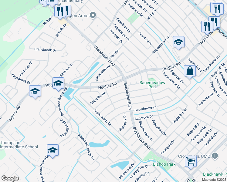 map of restaurants, bars, coffee shops, grocery stores, and more near 9819 Sage Lee Drive in Houston