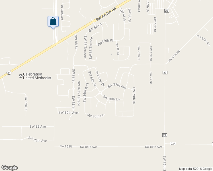 map of restaurants, bars, coffee shops, grocery stores, and more near 8362 Southwest 77th Avenue in Gainesville