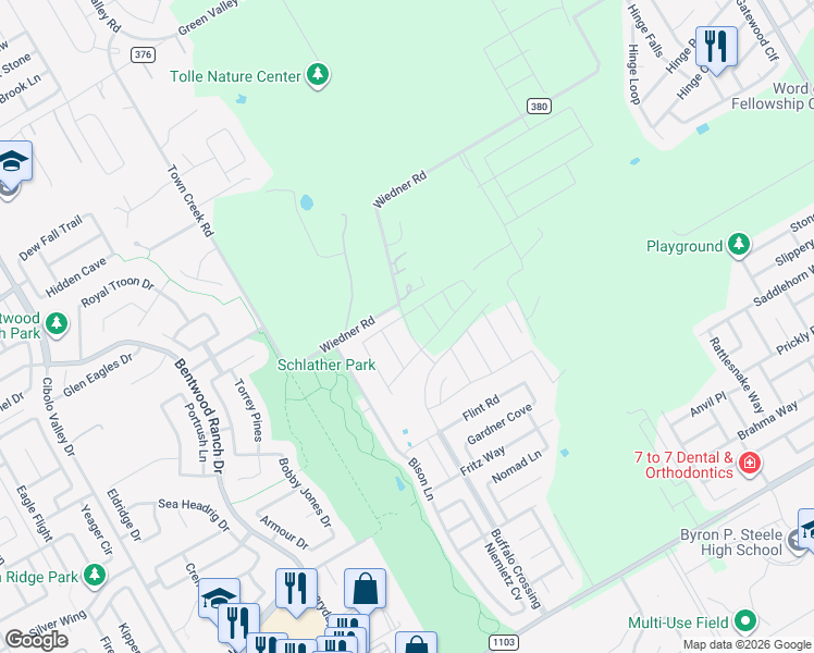 map of restaurants, bars, coffee shops, grocery stores, and more near 353 Saddlehorn Way in Cibolo