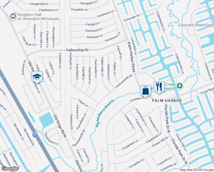 map of restaurants, bars, coffee shops, grocery stores, and more near 32 Fallwood Lane in Palm Coast