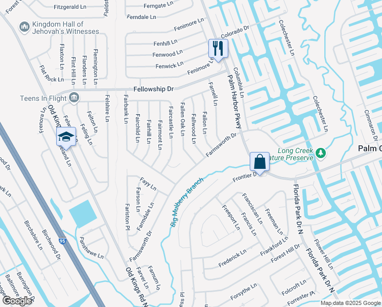 map of restaurants, bars, coffee shops, grocery stores, and more near 32 Fallwood Lane in Palm Coast