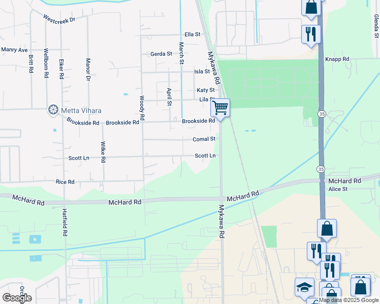 map of restaurants, bars, coffee shops, grocery stores, and more near 4718 Comal Street in Pearland