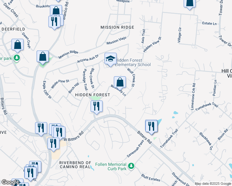 map of restaurants, bars, coffee shops, grocery stores, and more near 810 Sherman Oak in San Antonio