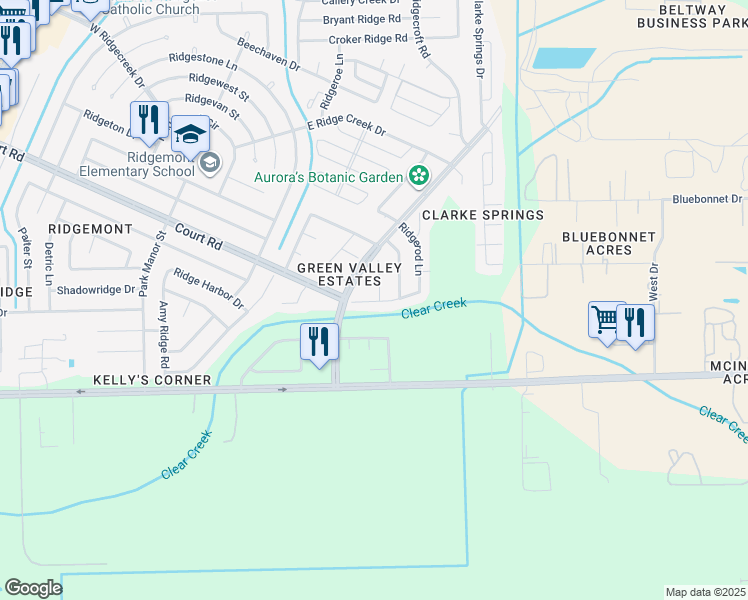 map of restaurants, bars, coffee shops, grocery stores, and more near 4542 Buckleridge Road in Houston
