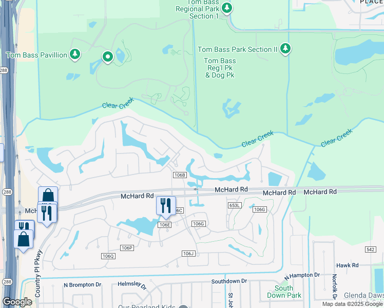 map of restaurants, bars, coffee shops, grocery stores, and more near 3410 East Cedar Hollow Drive in Pearland