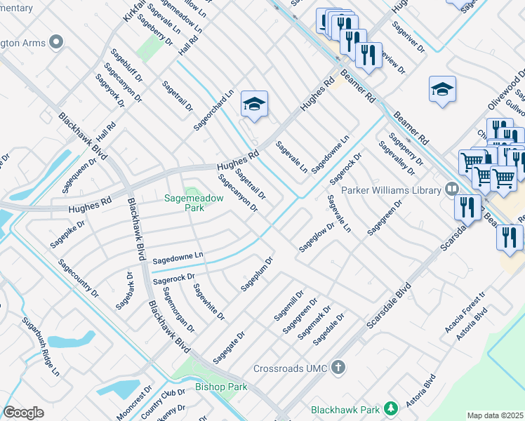 map of restaurants, bars, coffee shops, grocery stores, and more near 11319 Sagecanyon Drive in Houston