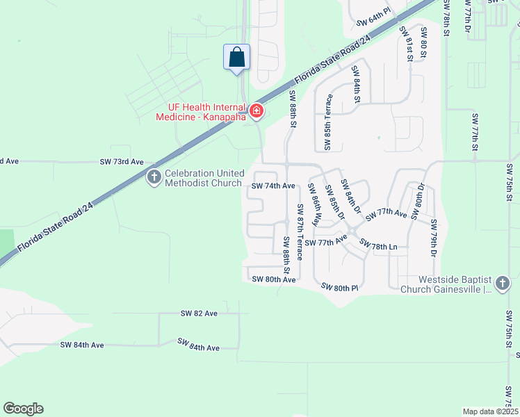 map of restaurants, bars, coffee shops, grocery stores, and more near 8964 Southwest 75th Lane in Gainesville