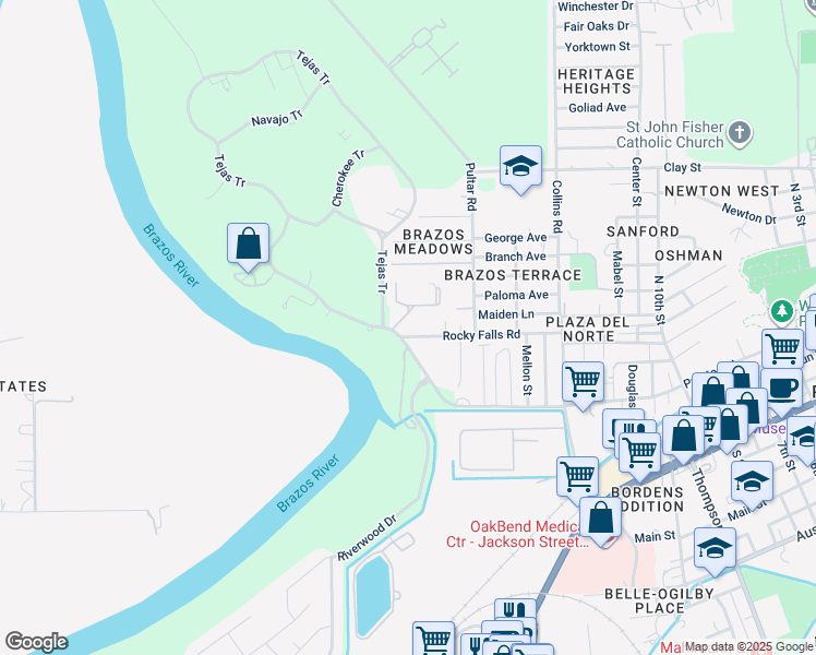 map of restaurants, bars, coffee shops, grocery stores, and more near 1930 Rocky Falls Road in Richmond