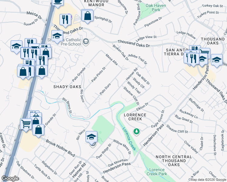 map of restaurants, bars, coffee shops, grocery stores, and more near 122 Palo Duro in San Antonio