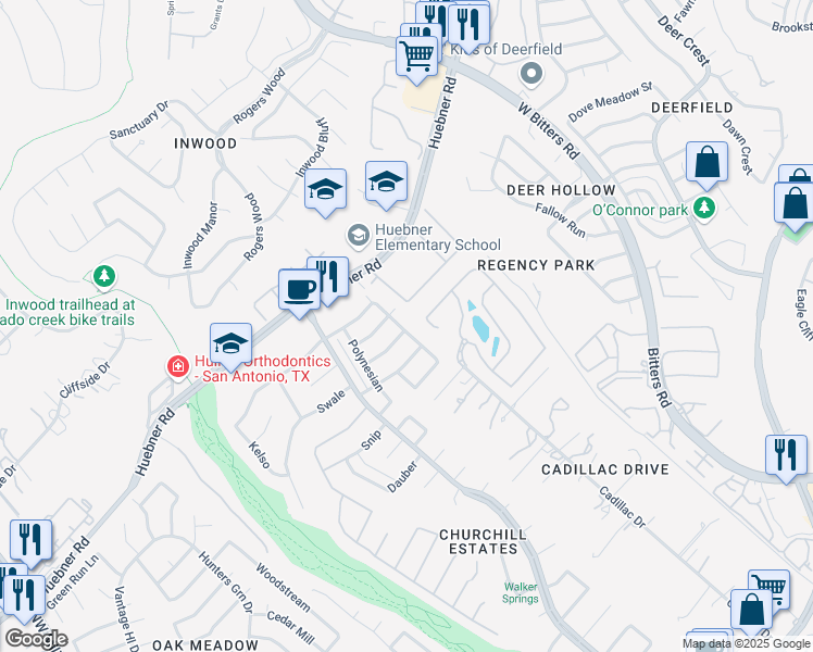map of restaurants, bars, coffee shops, grocery stores, and more near 14930 Eminence in San Antonio