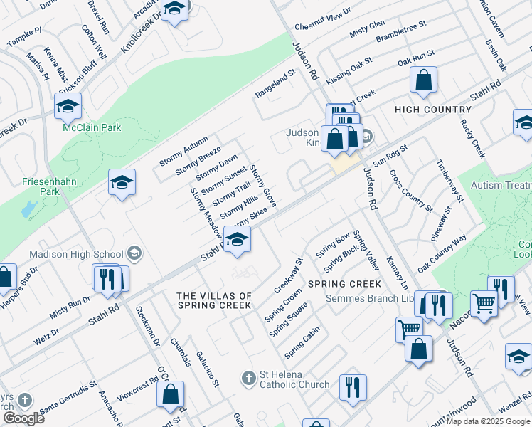 map of restaurants, bars, coffee shops, grocery stores, and more near 5330 Stormy Skies in San Antonio