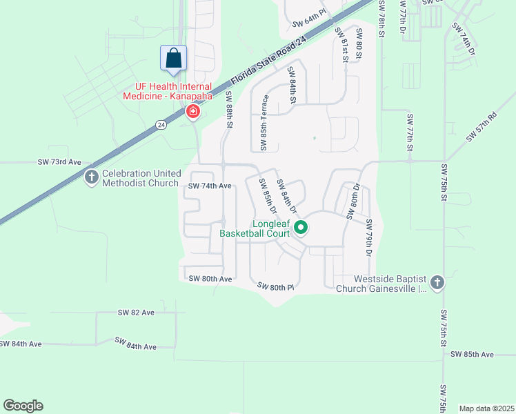 map of restaurants, bars, coffee shops, grocery stores, and more near 7519 Southwest 86th Way in Gainesville