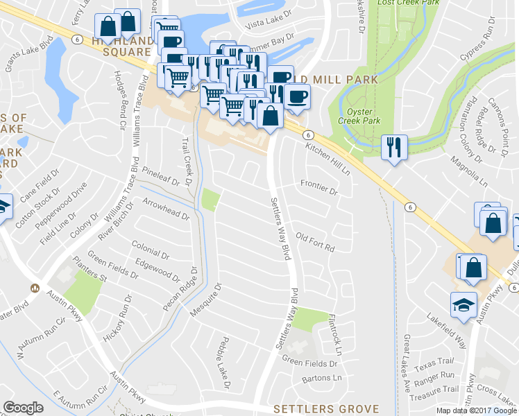 map of restaurants, bars, coffee shops, grocery stores, and more near 3118 Jenny Drive in Sugar Land