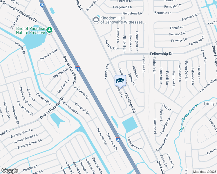 map of restaurants, bars, coffee shops, grocery stores, and more near 33 Frenora Lane in Palm Coast