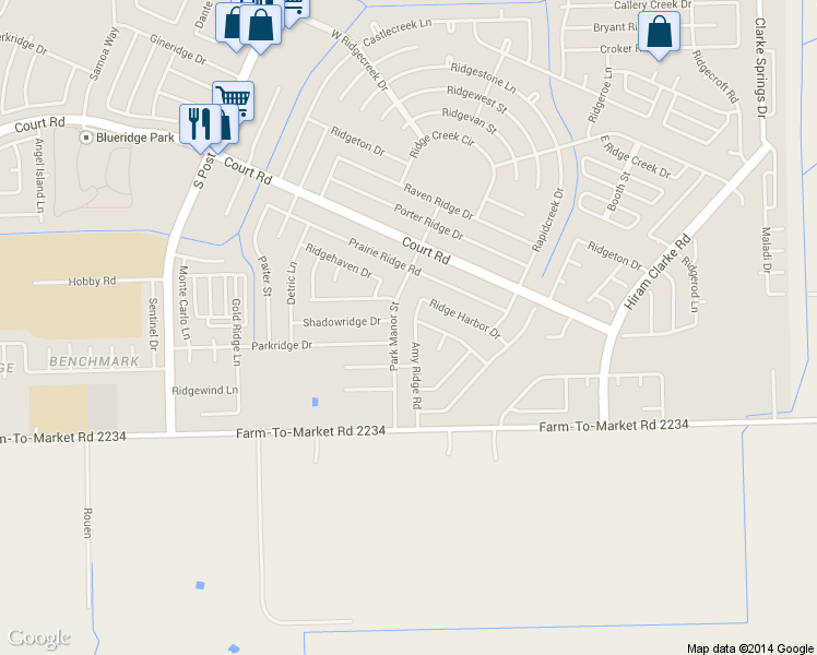 map of restaurants, bars, coffee shops, grocery stores, and more near 16511 Amy Ridge Road in Houston