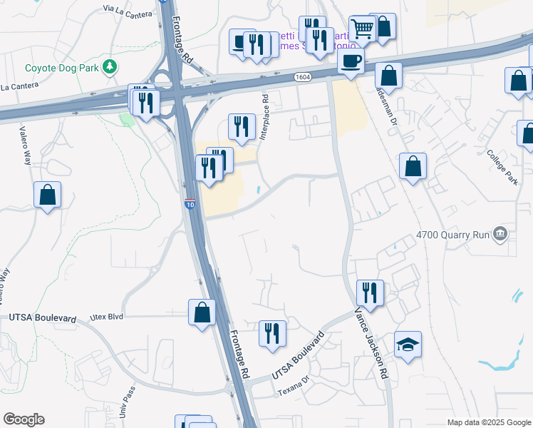 map of restaurants, bars, coffee shops, grocery stores, and more near 5602 Presidio Parkway in San Antonio