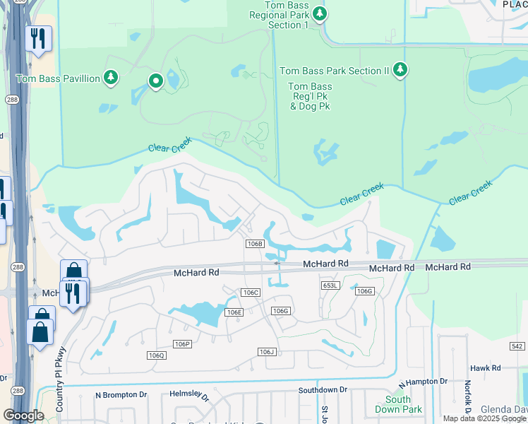 map of restaurants, bars, coffee shops, grocery stores, and more near 3410 East Cedar Hollow Drive in Pearland