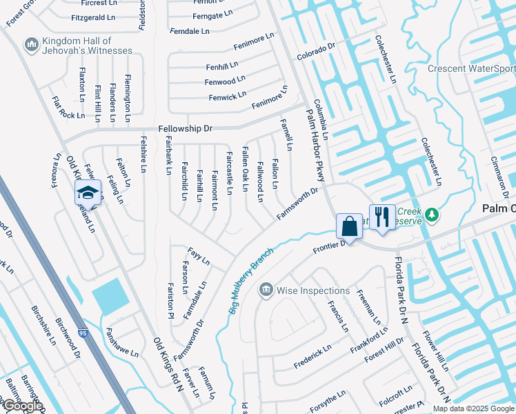 map of restaurants, bars, coffee shops, grocery stores, and more near 32 Fallwood Lane in Palm Coast