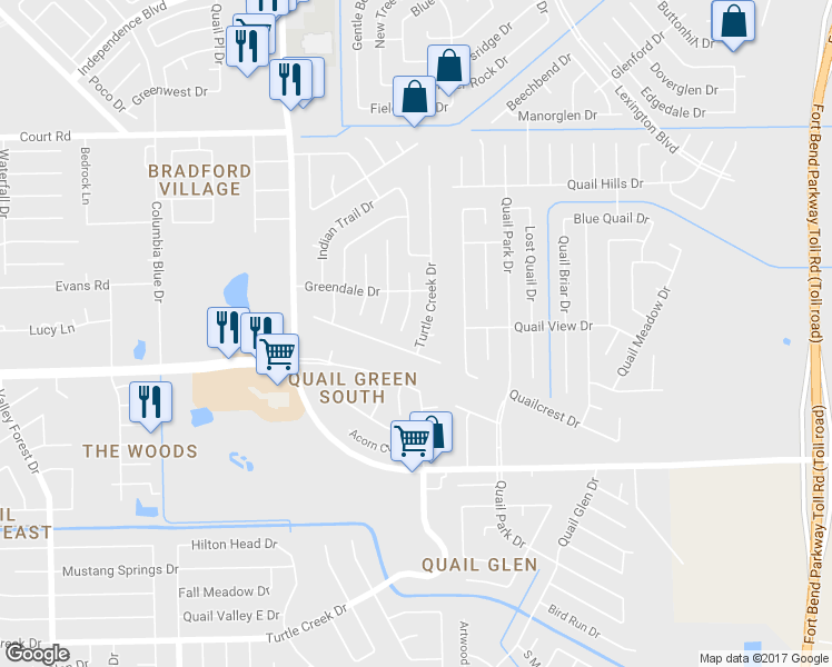 map of restaurants, bars, coffee shops, grocery stores, and more near 938 Turtle Creek Drive in Missouri City