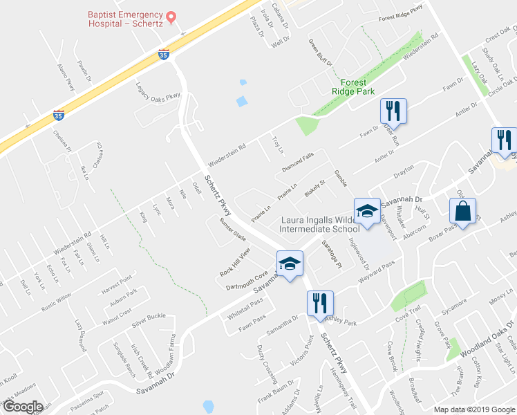 map of restaurants, bars, coffee shops, grocery stores, and more near 3720 Limestone Cove in Schertz
