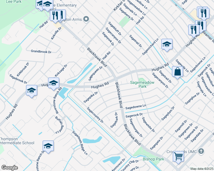 map of restaurants, bars, coffee shops, grocery stores, and more near 9819 Sage Lee Drive in Houston