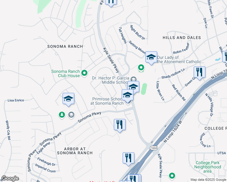 map of restaurants, bars, coffee shops, grocery stores, and more near 15007 Pastura Pass in Helotes