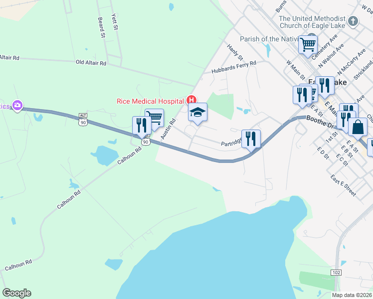 map of restaurants, bars, coffee shops, grocery stores, and more near 731 South McCarty Avenue in Eagle Lake