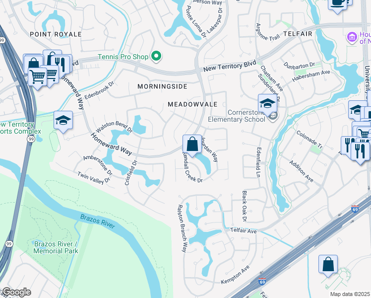 map of restaurants, bars, coffee shops, grocery stores, and more near 6503 Ashfield Place Court in Sugar Land
