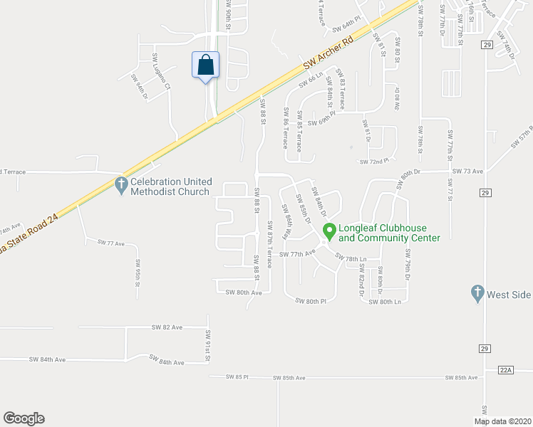 map of restaurants, bars, coffee shops, grocery stores, and more near 7486 Southwest 87th Terrace in Gainesville