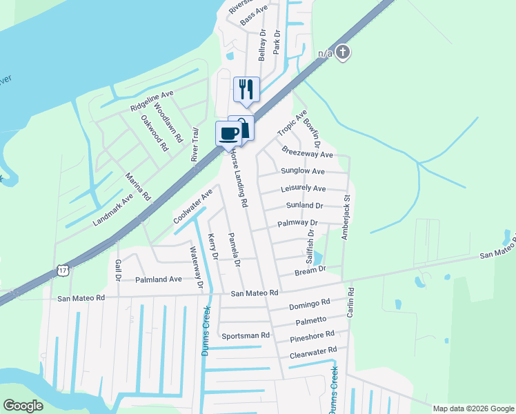 map of restaurants, bars, coffee shops, grocery stores, and more near 261 Tropic Avenue in Satsuma