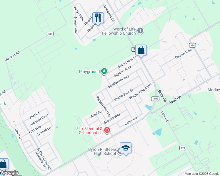 map of restaurants, bars, coffee shops, grocery stores, and more near 353 Saddlehorn Way in Cibolo