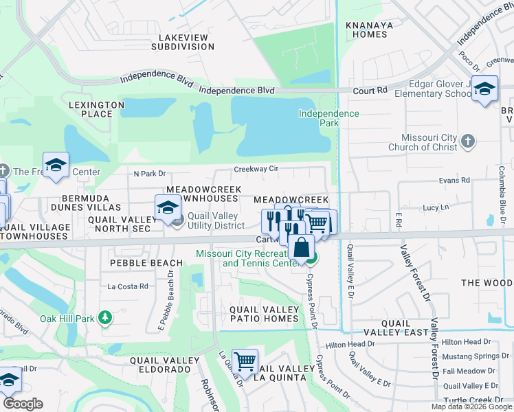 map of restaurants, bars, coffee shops, grocery stores, and more near 2306 Oakview Drive in Missouri City