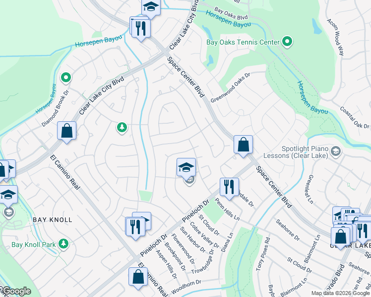 map of restaurants, bars, coffee shops, grocery stores, and more near 14526 Cobre Valley Drive in Houston