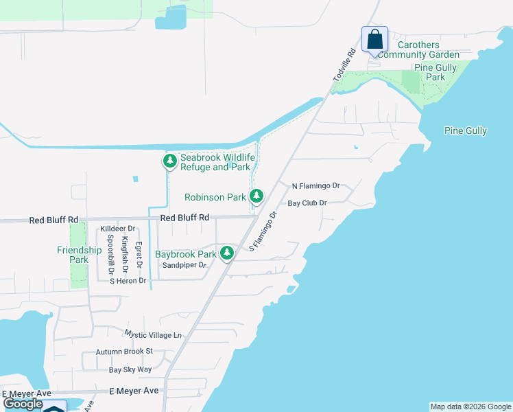 map of restaurants, bars, coffee shops, grocery stores, and more near 4617 Todville Road in Seabrook